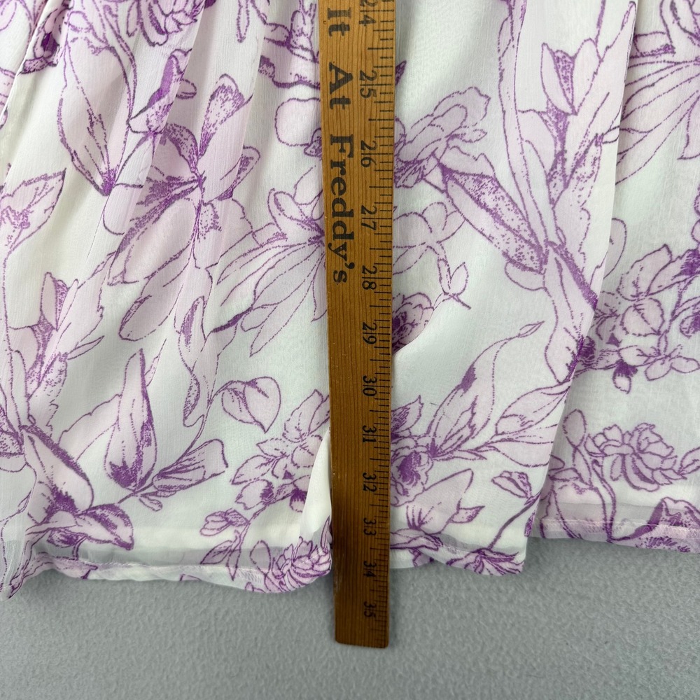 A New Day Floral Mini Dress Women XS Purple White Boho V-Neck Long Sleeve - Picture 10 of 12